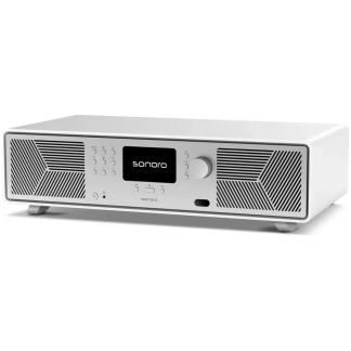 AVATON (Sonoro) - Kompaktes Stereo-Musiksystem mit integriertem Subwoofer - Weiss (matt) - Silber