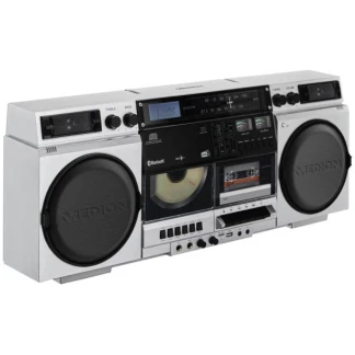 Retro Boombox (Medion) - Boombox mit Radio (DAB+/UKW) CD, Tape, USB, Aux, Bluetooth - Silber